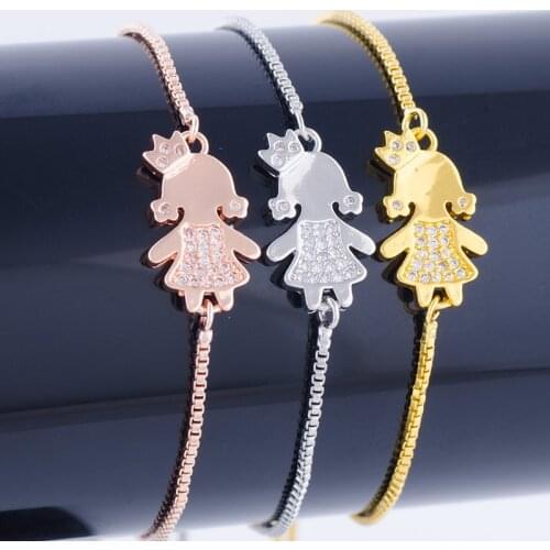 Dropshipping Ali Moda Gold Silver Color Crown Girls Boys Charm Bracelet Adjustable Chains Mama Bracelet For Women Kids