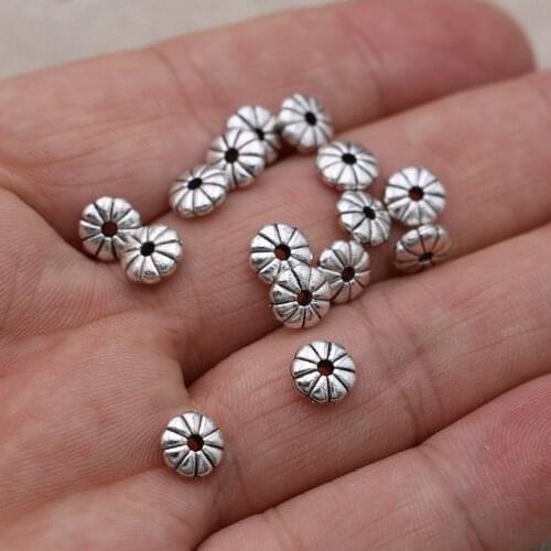 7mm Flower Spacer Beads Tibetan Silver Plated Loose Beads for Jewelry Making Bracelet Accessories Handmade DIY Craft 50pcs