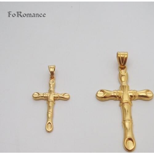TWO SIZES YELLOW GOLD GP 24INCH FIGARO CHAIN 18INCH WATER WAVE CHAIN PLAIN BAMBOO SHAPED JESUS PENDANT CROSS NECKLACE GREAT GIFT