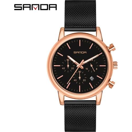 SANDA Sports Fashion Six-pin With Calendar Waterproof Mesh Belt Business Mens Watch Montre Homme date Clock Stop Watch men