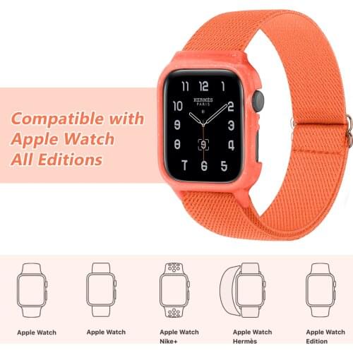 Case+Nylon loop For Apple Watch band 44mm 40mm Elastic Soft Nylon Braided Solo Loop Bracelet for iWatch SE 6 5 4