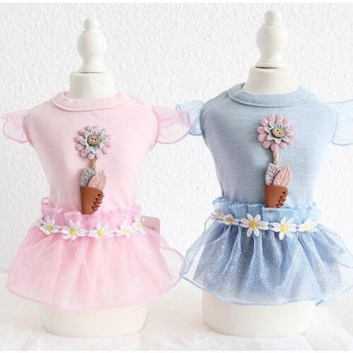 Daisy Lace Flower Dog Dress Pet Products Summer 100% Cotton Clothing For Dogs Cats Chihuahua Teddy Pet Puppy Dog Clothes 2020