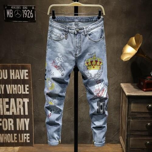 European Men dsq Brand Slim Jeans Denim Trousers Stretch Blue Patchwork Hole Pants For Men Ripped Jeans JS1059