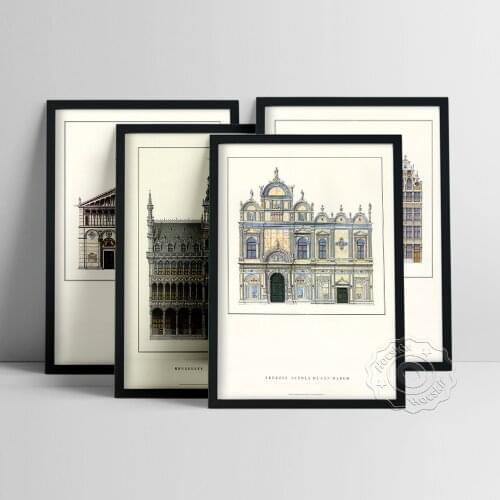 Europe Famous Building Poster, Classic Architecture Wall Painting, Castle Palace Plaza Church Wall Stickers, Housewarming Gift