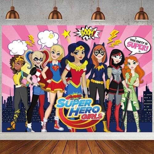 Super Hero Girls Backdrop City Building Kids Birthday Party Custom Photo Background Baby Shower Photocall Prop Decoration Banner