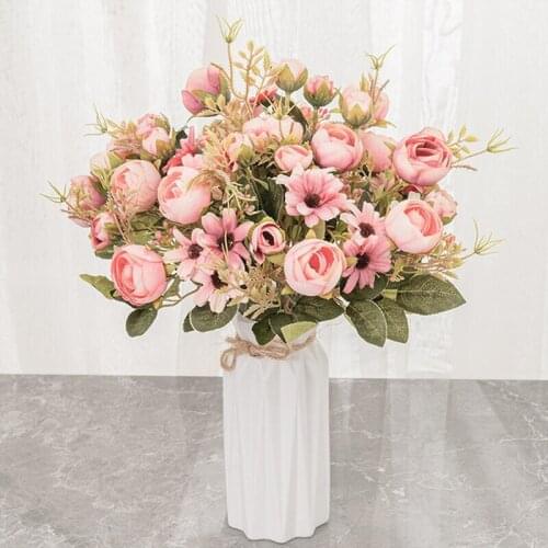 Silk Rose Bouquet Artificial Flowers Small Bouquet Flowers for Home Party Spring Wedding Bride Decoration Fake Flower 30cm