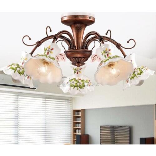 Classical Art Deco Bedroom Ceiling lamp Lighting Rustic Ceramics Iron Led Ceiling Lights Luminaire For Library Dining Room light