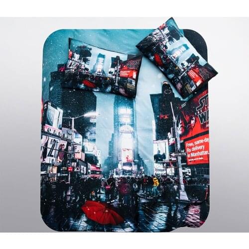 3D Printed Polyester Cotton 3 Piece Bedding Set Color Personality Modern Architectural Landscape Quilt Cover And Pillowcase