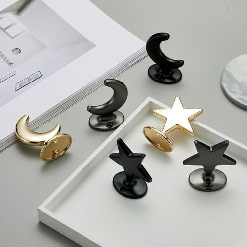 Creative Childrens Room Cupboard Door Handle Modern Wardrobe Drawer Knob Gold Furniture Decoration Hanging Hook Star Moon