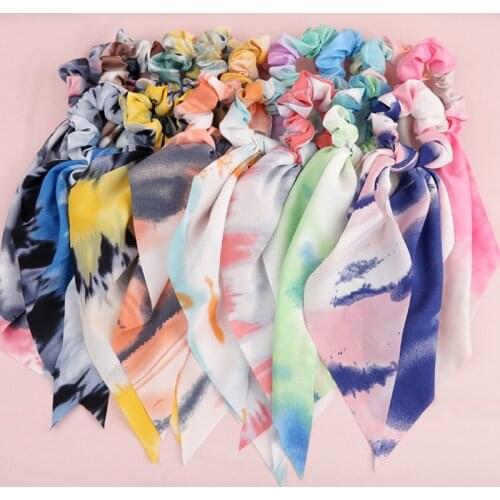 Colorful Gradient Ribbon Hair Accessories Women Long Ponytail Hairband Ethnic Style Slik Color Printing Scrunchie Hair Ribbons