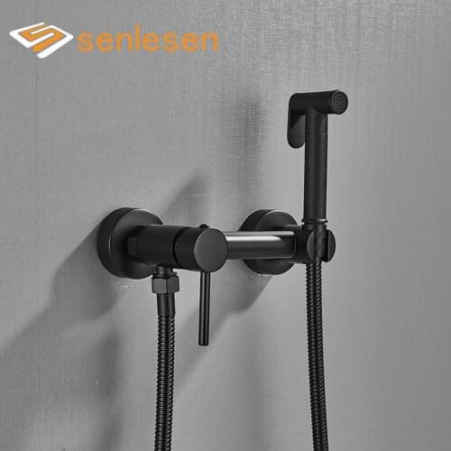 SENLESEN Matte Black Bathroom Bidet Faucet Hot and Cold Water Mixer Shower Brass Wash Toilet Sprayer Head Faucet