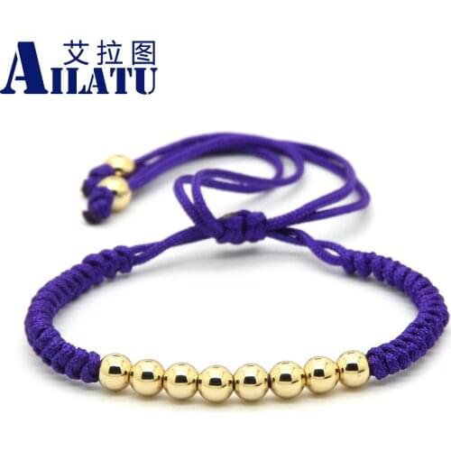 Ailatu Fashion Jewelry 6mm Mix Colors Copper Beads Weaved By Purple String Braiding Macrame Bracelet