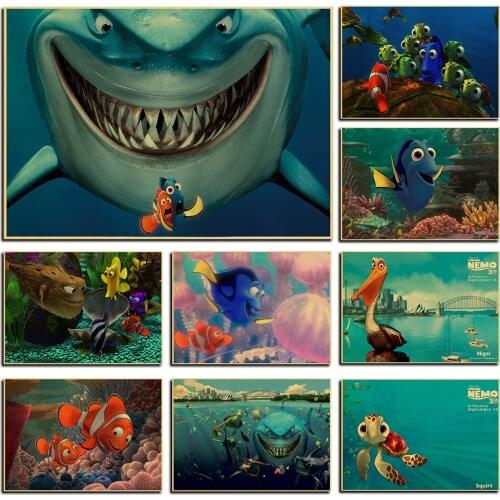 Cartoon Movie Finding Nemo Marlin Dory Nemo Bruce Vintage Paper Poster Wall Painting Home Decoration Wall Sticker