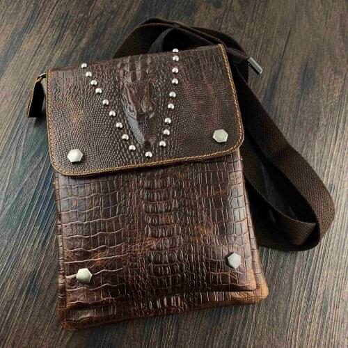 Mens Real Leather Small Pack Stud Shoulder Bag Biker Rock Wallet