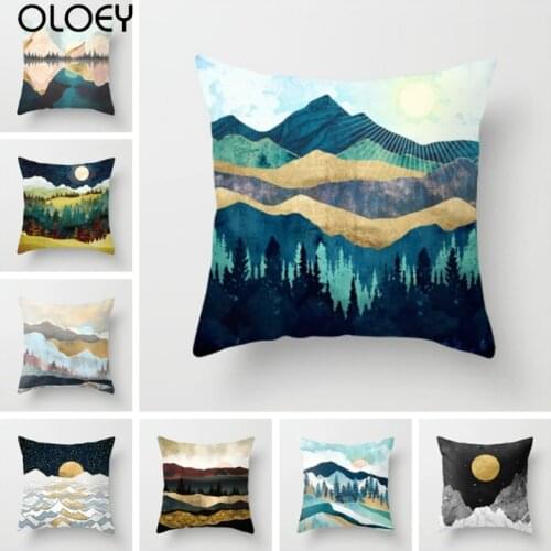 Pillow Case Home Polyester Pillow Cushion Cover Square Golden Mountain Pillowcase Bedroom Hotel Car Sofa Decoration 45cm*45cm