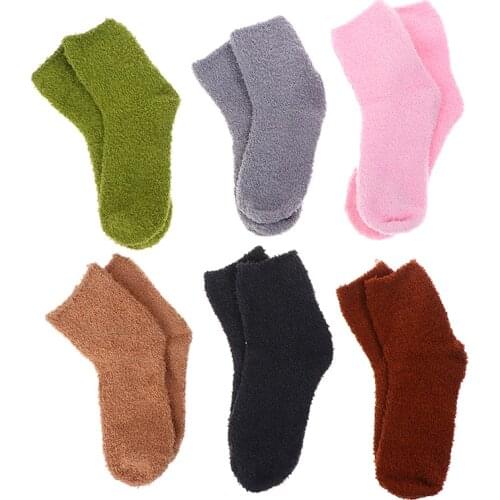 Winter Warm Fluffy Socks In Womens Socks Cute Soft Elastic Coral Velvet Socks Indoor Floor Towel Socks Breathable Pure Colors