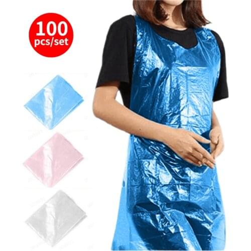 100pcs White Disposable Cleaning Apron Adults Unisex Transparent Outdoor Camping PE Apron For Cooking Sanitary Kitchen Cleaning