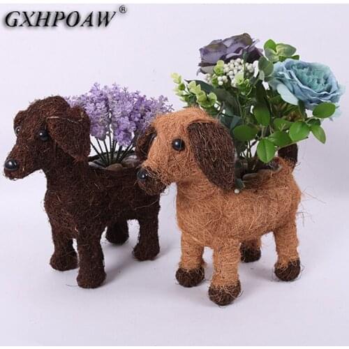 Pastoral Shredded Coconut Dog Flower Pots Animal Green Plants Small Potted Plants Lovely Puppy Art Ornaments Home Decoration