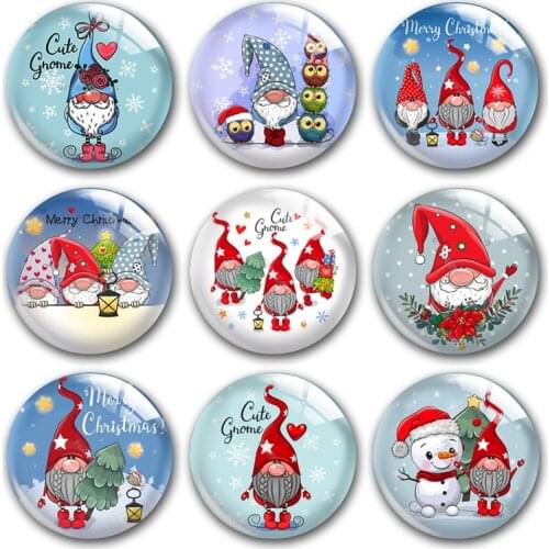 Handmade X-Mas Christmas Cute Gnomes Cartoon Round Photo Glass Cabochons Demo Flat Back DIY Jewelry Making Findings Accessory