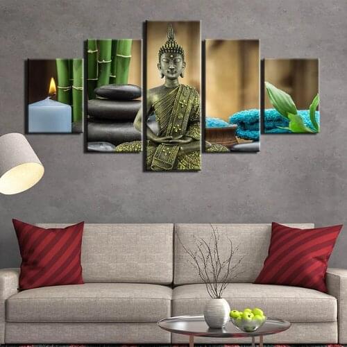 Buddha Statue Canvas Painting Home Decoration Zen Wall Picture for Living Room Decor Five Piece Set Posters and Prints Wall Art