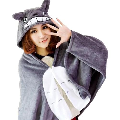 Totoro mantissas cape lounged blanket air conditioning blanket dual coral fleece Free Shipping 1Pcs