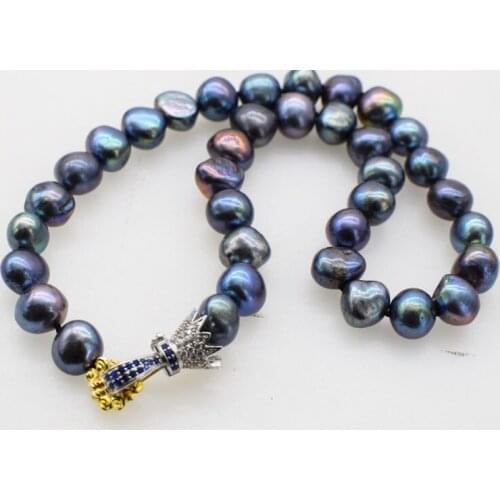 WOW! freshwater pearl black baroque 9-11mm necklace 17inch nature FPPJ wholesale