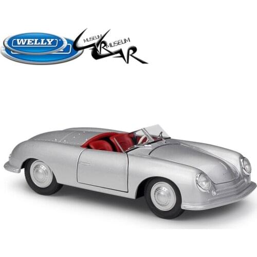 Welly 1:24 Porsche 356 1948 No.1 Roadster Silver Red Metal Diecast Rally Scale Car Model Kit Display Collections Gift Toy