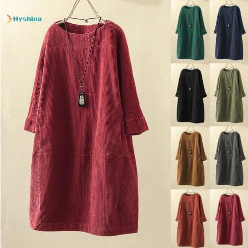 Original Design Dress Spring and Autumn Solid Color Dress Loose Quarter Sleeve Round Neck Skirt for Women