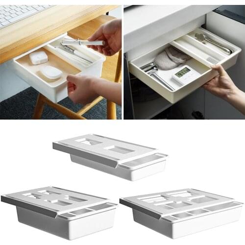 1pc Student Hidden Desk Drawer Office Organizer Box for Home Kitchen Holder