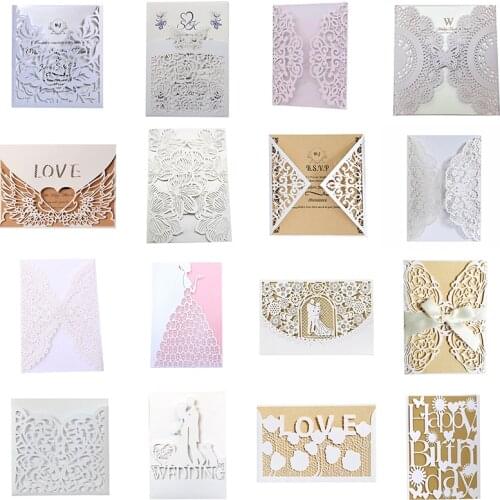 10Pcs White Various Fold Style Laser Cut Card Wedding Invitations Greeting Card Baby Shower For Kit Bridal Shower Engagement