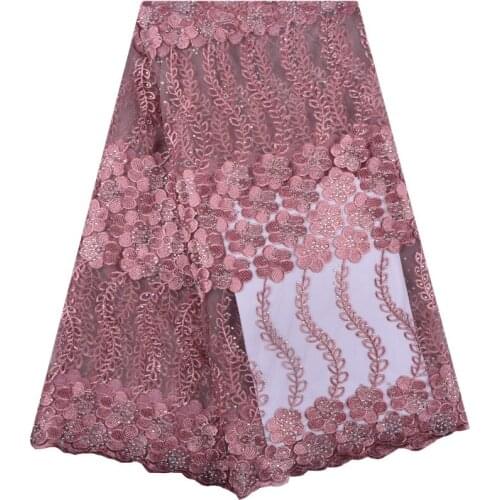 2018 Best Selling Peach African Fabric High Quality Embroidered Mesh Laces Fabric New Design Nigerian French Lace Fabrics S1398
