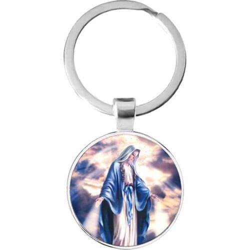 2021 Vintage Virgin Mary of children Christian keychain Classic Oil Painting Glass Dome Cabochon key rings holder Jewelry