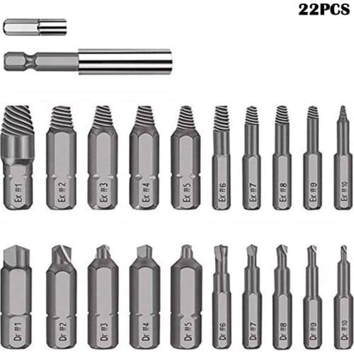 22pcs High-speed Steel Broken Wire Extractor Anti-thread Reverse Wire Extraction Tool Set Broken Screw Extractor