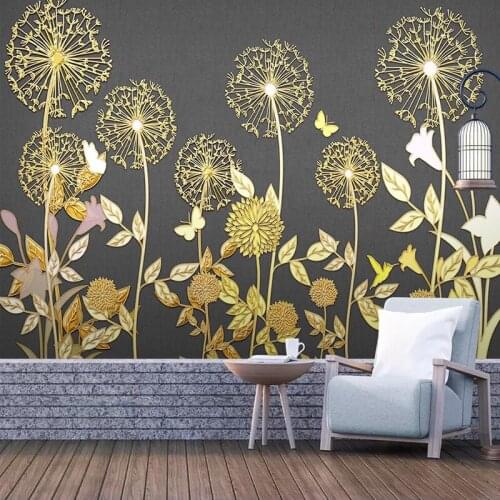 Custom 3D Wall Murals Wallpaper Golden Embossed Plant Flower Art Wall Painting Modern Luxury Living Room Bedroom Papel De Parede
