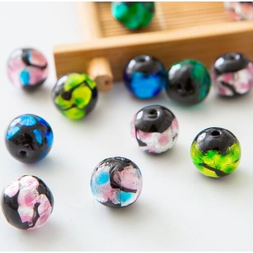 5pcs Round Shape 8mm 10mm 12mm Colorful Foil Handmade Lampwork Glass Loose Beads for Jewelry Making DIY Crafts Findings