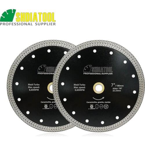 SHDIATOOL 2pcs Dia 7" Hot pressed sintered Mesh Turbo Diamond Saw blade 180mm Dry or Wet Cutting Disc Diamond Wheel Tile Marble