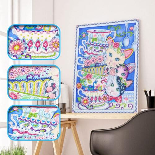 DIY Cute Cat Special Shaped Diamond Painting Cat Behind Bowl 5D Rhinestone Crystal Drill Embroidery Cross Stitch Kits Home Decor