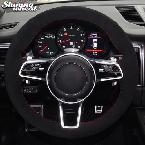 Shining wheat Black Suede Car Steering Wheel Cover for Porsche Macan Cayenne 2015 2016