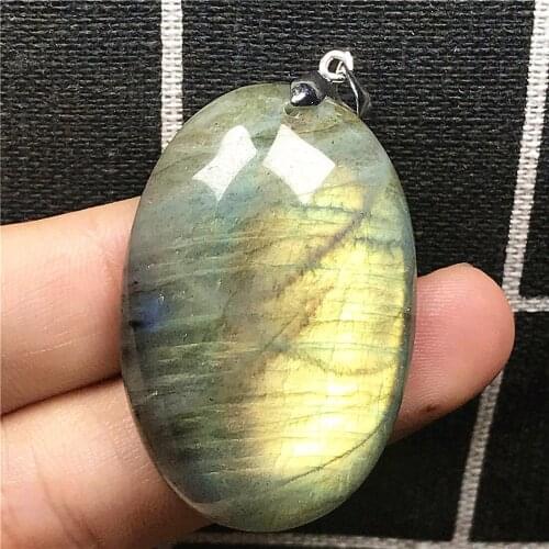 Big Natural Yellow Labradorite Necklace Pendant Jewelry For Woman Lady Man Luck Crystal 40x27x9mm Oval Beads Silver Stone AAAAA