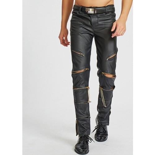 Mens PU Leather Pants Hip Hop Fashion Zipper Designer Autumn Motorcycle Male Trousers Streetwear Black Faux Leather Pants Men