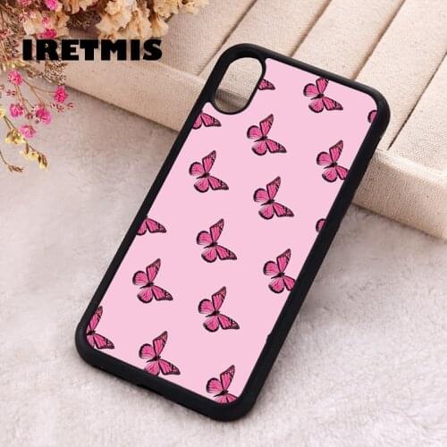 Iretmis 5 5S SE 2020 phone cover cases for iphone 6 6S 7 8 Plus X Xs XR 11 12 MINI Pro Max Soft Silicone TPU Pink Butterflies