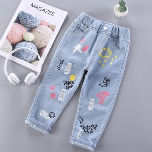 Childrens Clothing Jeans New Spring And Autumn Girls' Trousers Loose Babies Big Childrens Wild 2-8 Girls Baby Clothes Pants