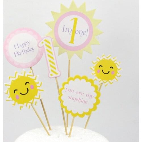Cake Flags Cupcake Topper Toppers Decoration Baby Boy Girl 1 Year Old Happy Birthday Flag Baby Children Party Decor Cake Decor
