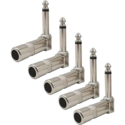1/4" 6.35 90 Degree Jack Solder Connector Metal 6.35mm Plug Right Angle Male Mono Plug L-Shape Audio Connector for Guitar Audio