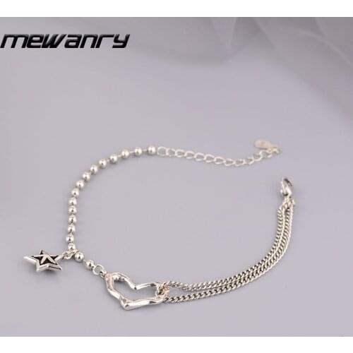 MEWANRY 925 Sterling Silver Bracelets for Women Trendy Elegant Splicing Chain LOVE Heart Star Birthday Party Jewelry Wholesale