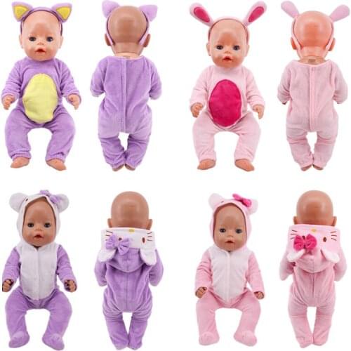 Cute Wild Plush Hat Pajama Bunny Bodysuit Outgoing Hairpin For 18Inch American &43Cm Born Baby Doll Clothes Girl Birthday Gift