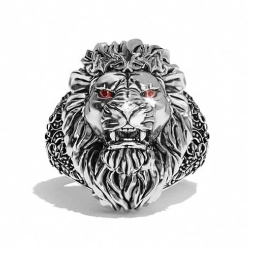 Punkboy Unique Mens Ring Domineering Silver Plated Color Lion Head Animal Male Ring for Party Jewelry Accessories