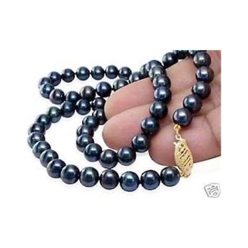 Natural 9-10mm Tahitian Rice Black Pearl Necklace 18" A++>>>women jewerly