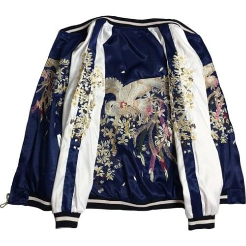 Spring and Autumn New Phoenix Embroidered Baseball Wear High-end Womens Double-Sided Satin Flying Jacket TB190503