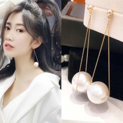 Charm Long Section Of The Earrings Earrings Gold Chain Hanging Big Pearl Simple Super Fairy Long Paragraph Girls Earrings